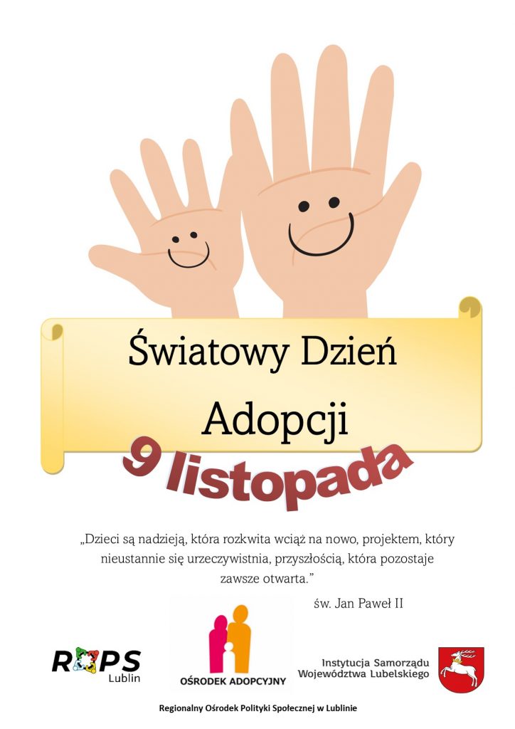 Plakat Światowy Dzień Adopcji 9 listopada 2023